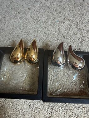 Teardrop Shaped Earrings Set- Gold and Silver